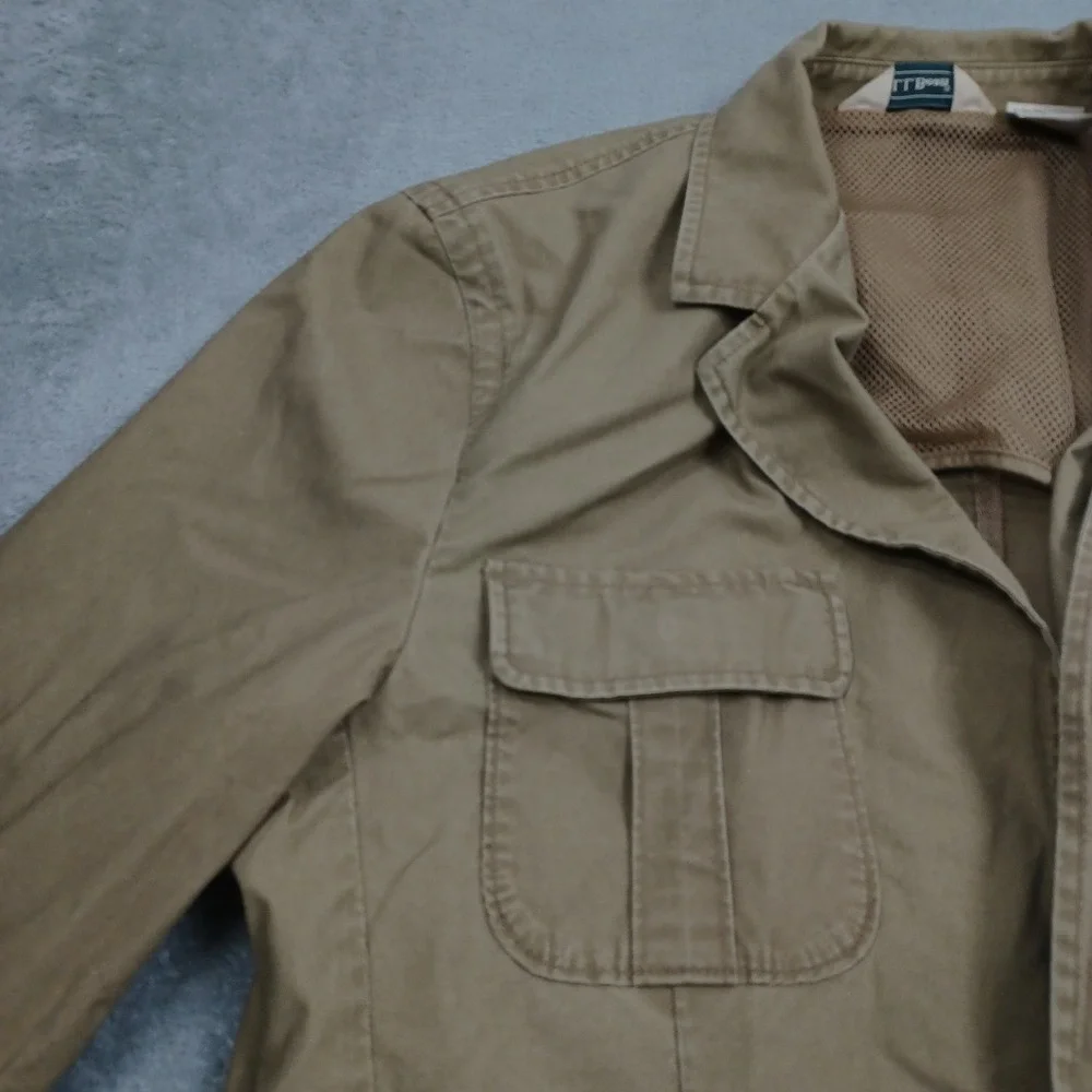 LL Bean Coat Mens 42 Brown Outdoor Hunting Pockets Casual Safari